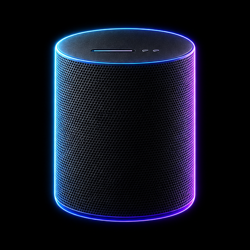 Graphite speaker outlined in blue and violet neon